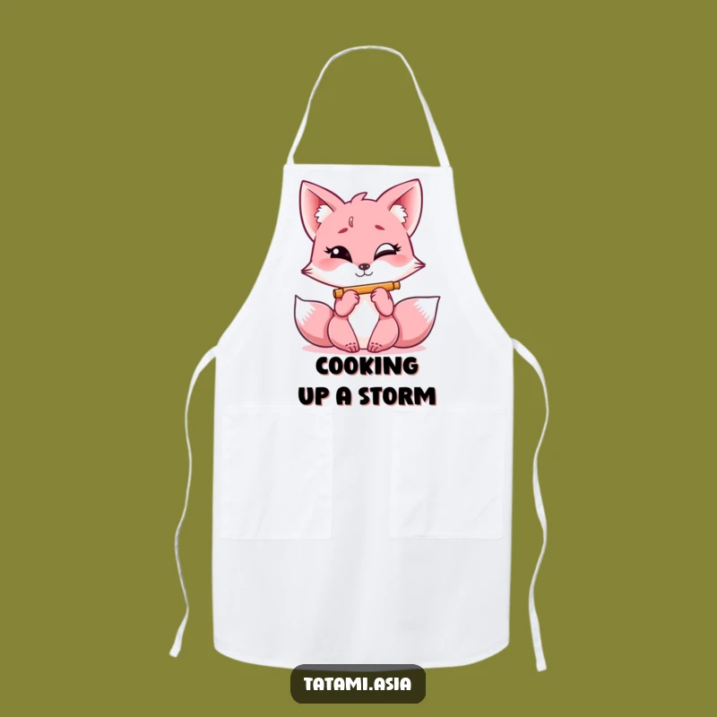 Funny Pink Fox Flute Apron: Cook Up Mischief with Hilarious Kitchen Style