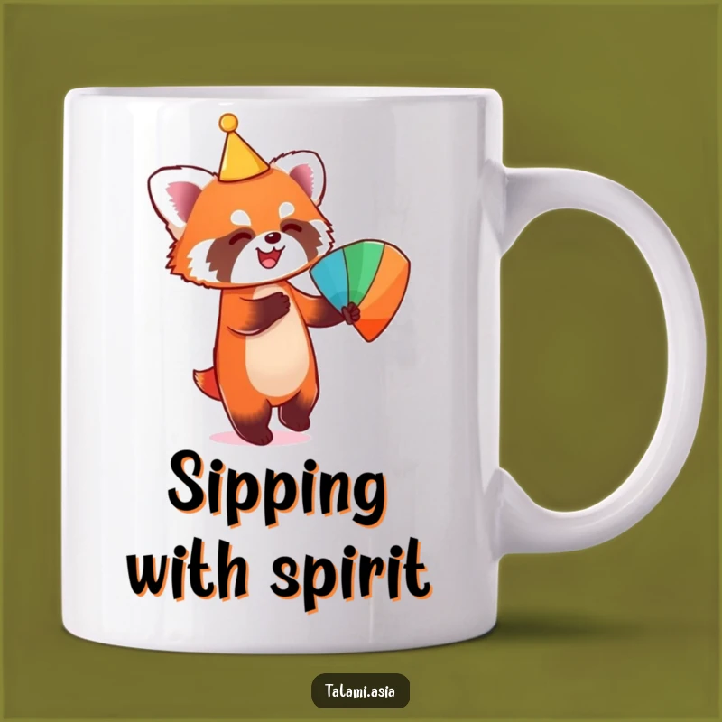 Funny Red Panda Dancing Mug: Conical Hat Fan Coffee Gift