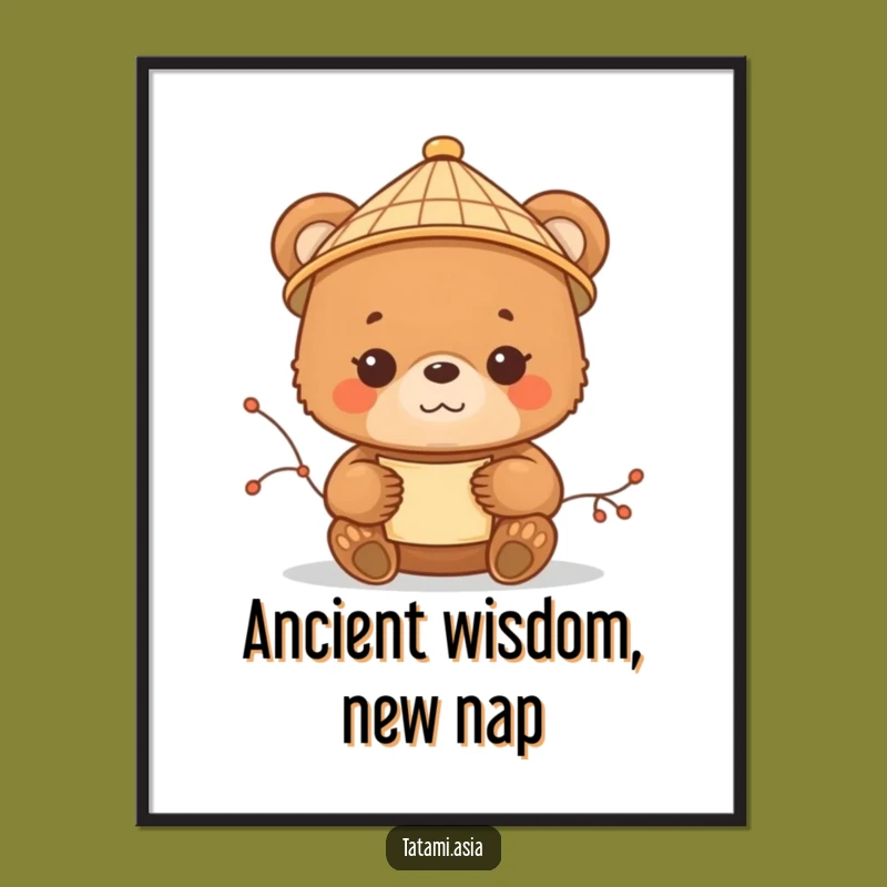 Funny Bear Cub Scroll Digital Art: Instant Peaceful Decor Download