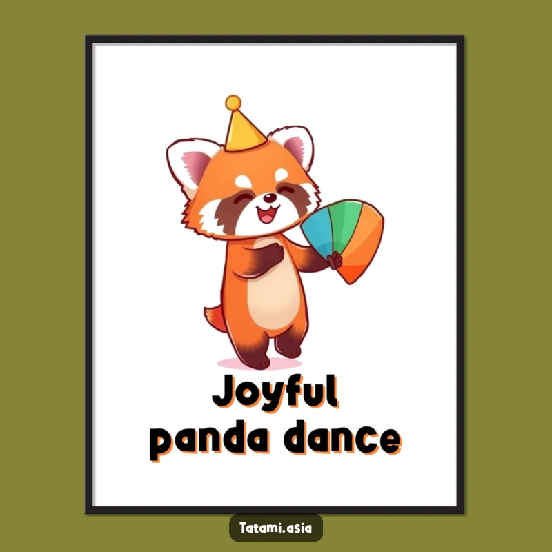 Funny Dancing Red Panda Digital Art: Conical Hat Print Gift