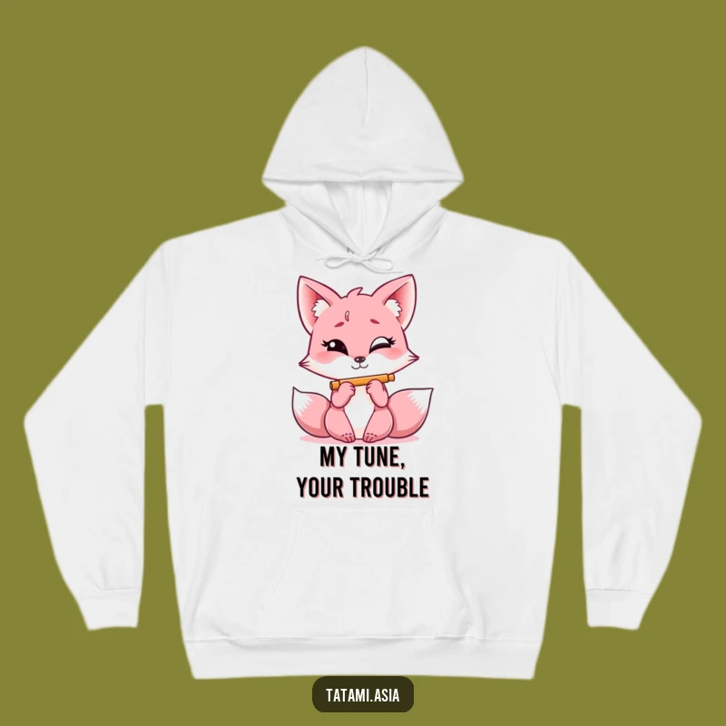 Cozy Funny Pink Fox Flute Hoodie: Warm Up with Playful Melodies