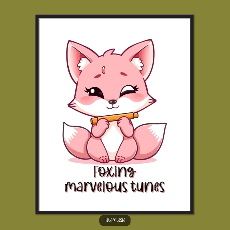 Free Printable Funny Fox Flute Wall Art - Whimsical Downloadable Decor