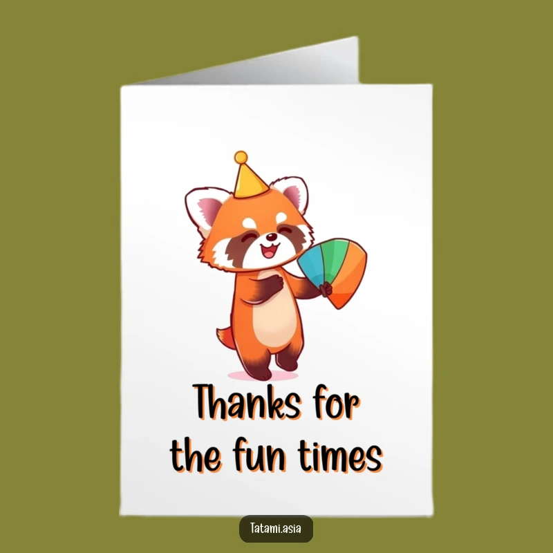 Free Printable Thank You Card: Dancing Red Panda Expressing Thanks with Playful Charm
